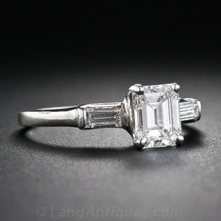 Estate .94 Carat Emerald-Cut Diamond Platinum Ring