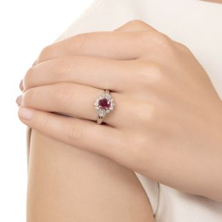 Estate .94 Carat Ruby Diamond Platinum Ring