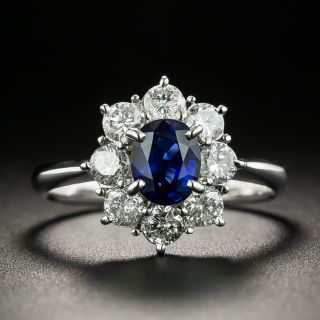 Estate .95 Carat Sapphire Diamond Cluster Ring - 1