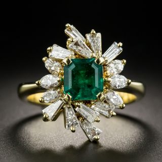 Estate .99 Carat Emerald and Diamond Spray Ring - 1