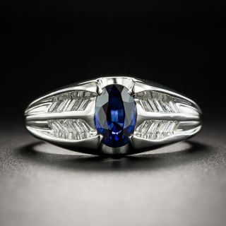 Estate .99 Carat Sapphire and Baguette Diamond Ring - 3