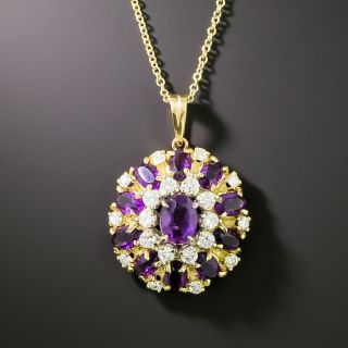 Estate Amethyst and Diamond Cluster Pendant - 2