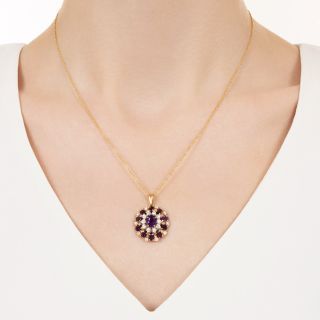 Estate Amethyst and Diamond Cluster Pendant
