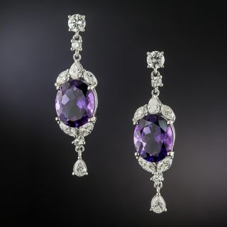 Estate Amethyst and Diamond Dangle Earrings - 3