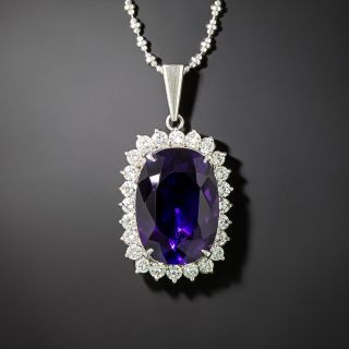 Estate Amethyst and Diamond Halo Pendant - 2