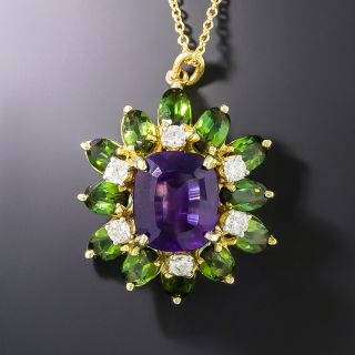Estate Amethyst, Tourmaline and Diamond Pendant - 2