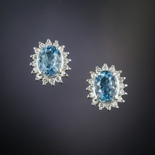 Estate Aquamarine and Diamond Cluster Earrings - 2