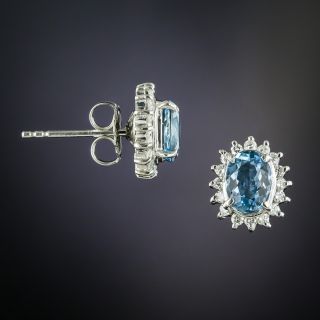 Estate Aquamarine and Diamond Cluster Earrings