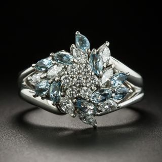 Estate Aquamarine and Diamond Cluster Ring - 2