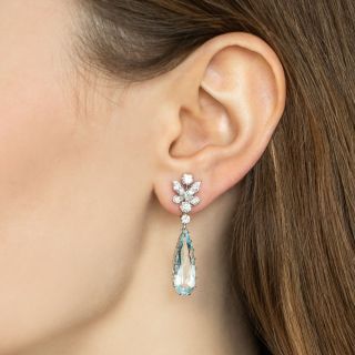 Estate Aquamarine and Diamond Dangle Earrings 