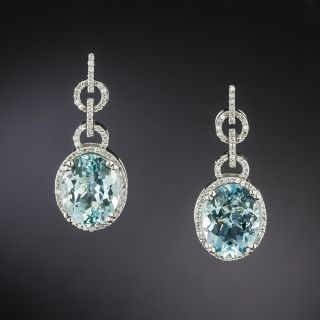 Estate Aquamarine and Diamond Dangle Earrings - 2