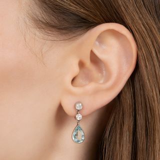 Estate Aquamarine and Diamond Drop Earrings