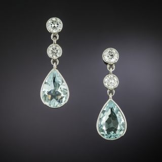 Estate Aquamarine and Diamond Drop Earrings - 2