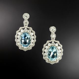Estate Aquamarine and Diamond Drop Earrings - 2
