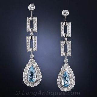 Estate Aquamarine and Diamond Drop Earrings