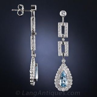 Estate Aquamarine and Diamond Drop Earrings