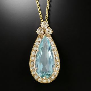 Estate Aquamarine and Diamond Drop Pendant - 5