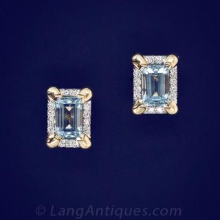 Vintage Aquamarine Diamond Earrings 