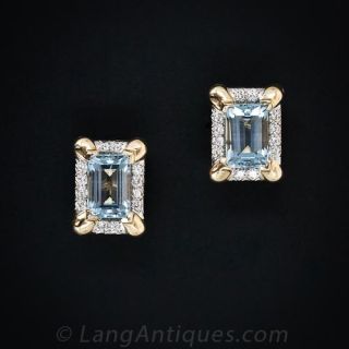Estate Aquamarine and Diamond Earclips