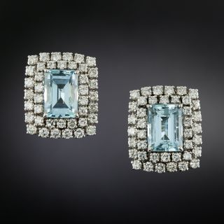 Estate Aquamarine and Diamond Earrings - 3