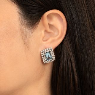 Estate Aquamarine and Diamond Earrings