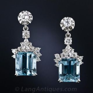 Estate Aquamarine and Diamond Earrings