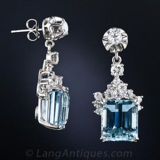 Estate Aquamarine and Diamond Earrings