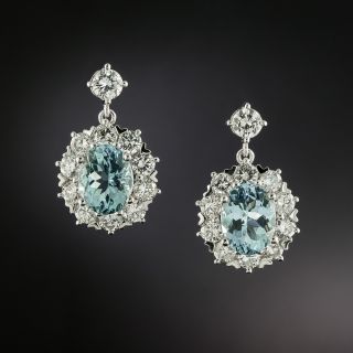 Estate Aquamarine and Diamond Halo Earrings - 3