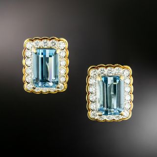 Estate Aquamarine and Diamond Halo Earrings - 2