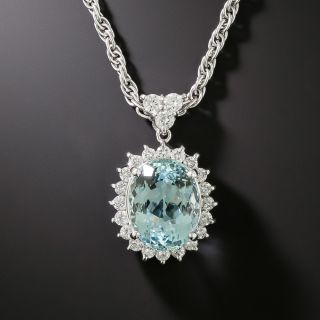 Estate Aquamarine and Diamond Halo Pendant - 2