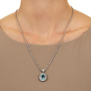 Estate Aquamarine and Diamond Halo Pendant