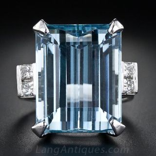 Estate Aquamarine and Diamond Ring