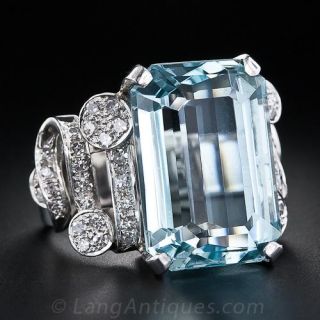 Estate Aquamarine and Diamond Ring