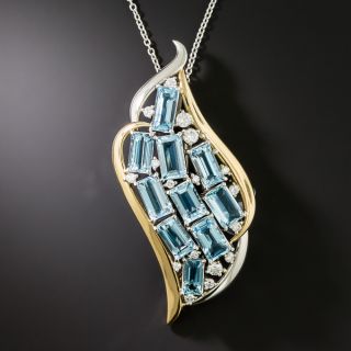 Estate Aquamarine and Diamond Wave Pendant/Brooch - 1