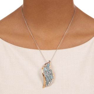 Estate Aquamarine and Diamond Wave Pendant/Brooch