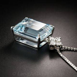 Estate Aquamarine, Diamond and Platinum Pendant