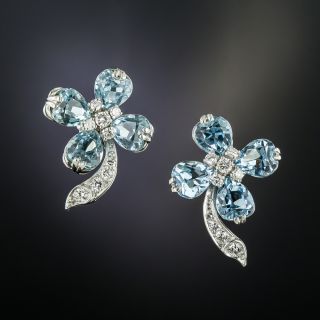 Estate Aquamarine Diamond Earrings - 2