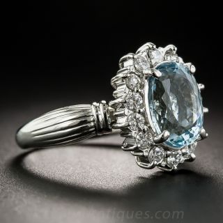 Estate Aquamarine Platinum and Diamond Ring