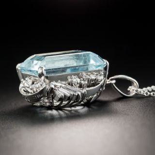 Estate Aquamarine Platinum Diamond Pendant Necklace