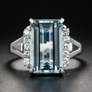 Estate Aquamarine Platinum Diamond Ring - 1