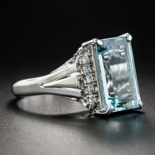 Estate Aquamarine Platinum Diamond Ring