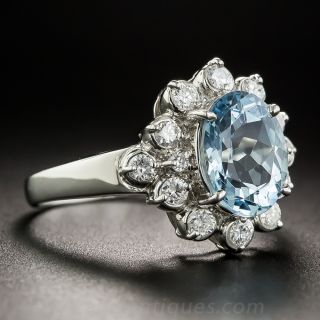Estate Aquamarine Platinum Diamond Ring