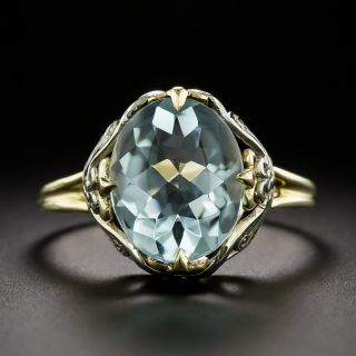 Estate Aquamarine Two-Tone Gold Butterflies Ring - 3