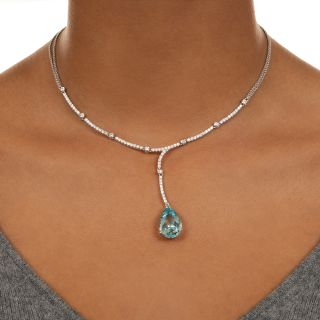 Estate Asymmetrical Aquamarine and Diamond Necklace