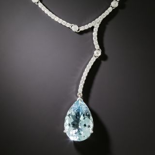 Estate Asymmetrical Aquamarine and Diamond Necklace - 2