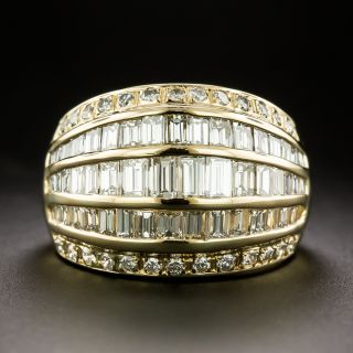 Estate Baguette and Round Diamond Wide Band Ring - 3