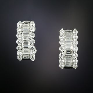 Estate Baguette-Cut Diamond Hoop Earrings - 2