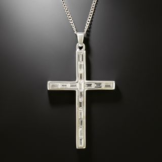 Estate Baguette Diamond Cross Pendant - 3