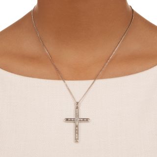 Estate Baguette Diamond Cross Pendant