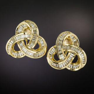 Estate Baguette Diamond Love Knot Earrings  - 3